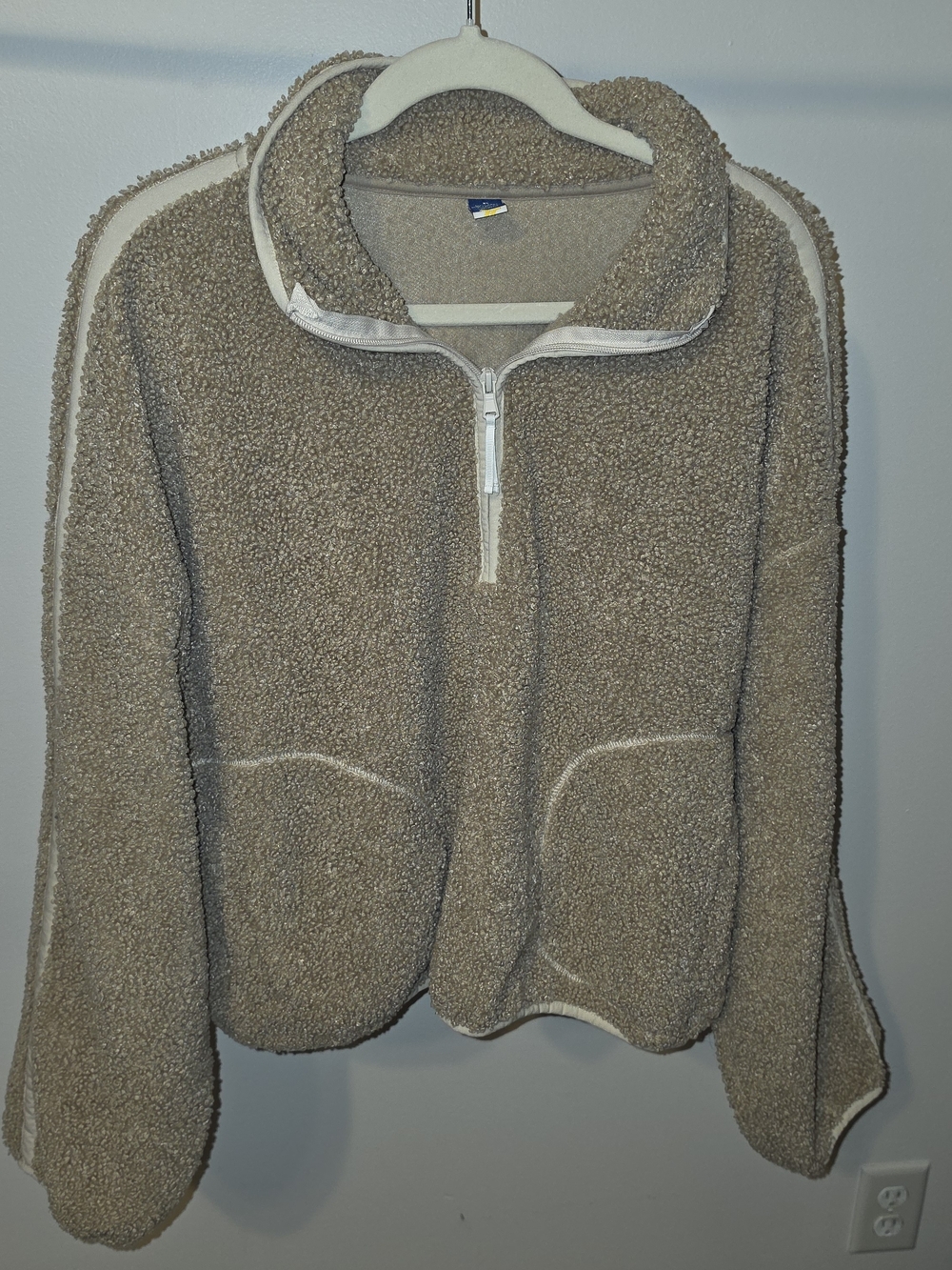 Old Navy Taupe Sherpa Half-Zip Jacket
